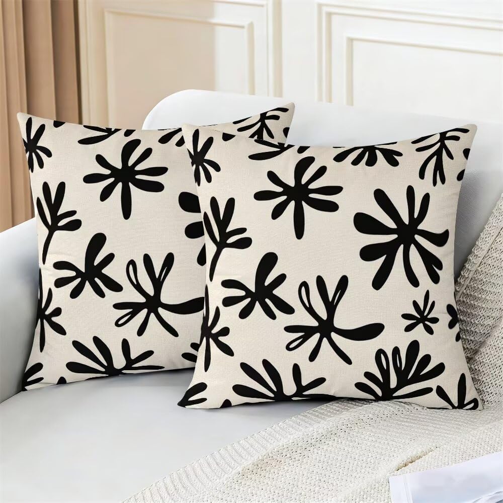 Federe Cuscini da Esterno Impermeabili 65x65 Beige Nero Copri Cuscini per Divano Astratto Federa Cuscino Moderno Decorativi Copricuscini per Divano Giardino Soggiorno Copricuscino Set di 2 (IU91)