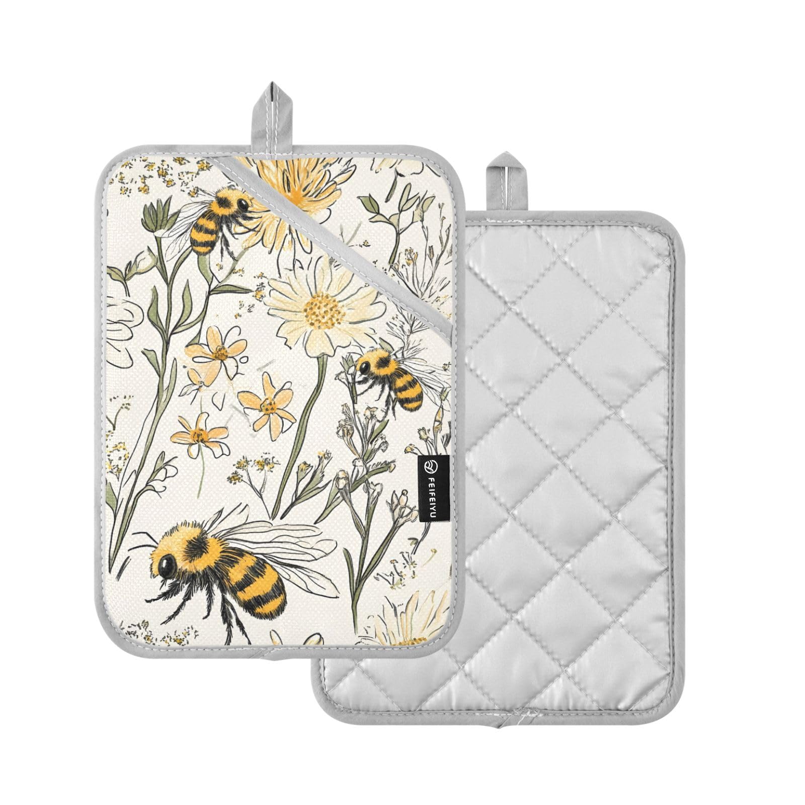 Maniques de cuisine aux motifs d'abeilles pour manipuler les plats chauds