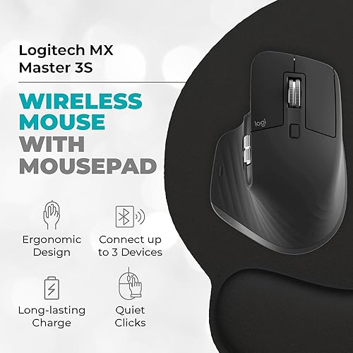 Miniatura 3 de Logitech MX Master 3S - Mouse inalámbrico con alfombrilla negra y paño de microfibra, Logitech MX Master 3 S Mouse para Mac OS Windows Chrome Linux