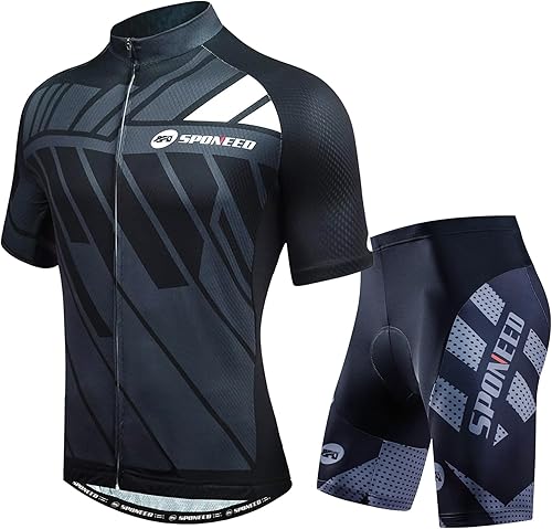 sponeed Jersey de ciclismo Trajes de manga corta para hombre, ropa de bicicleta de carretera, pantalones cortos acolchados