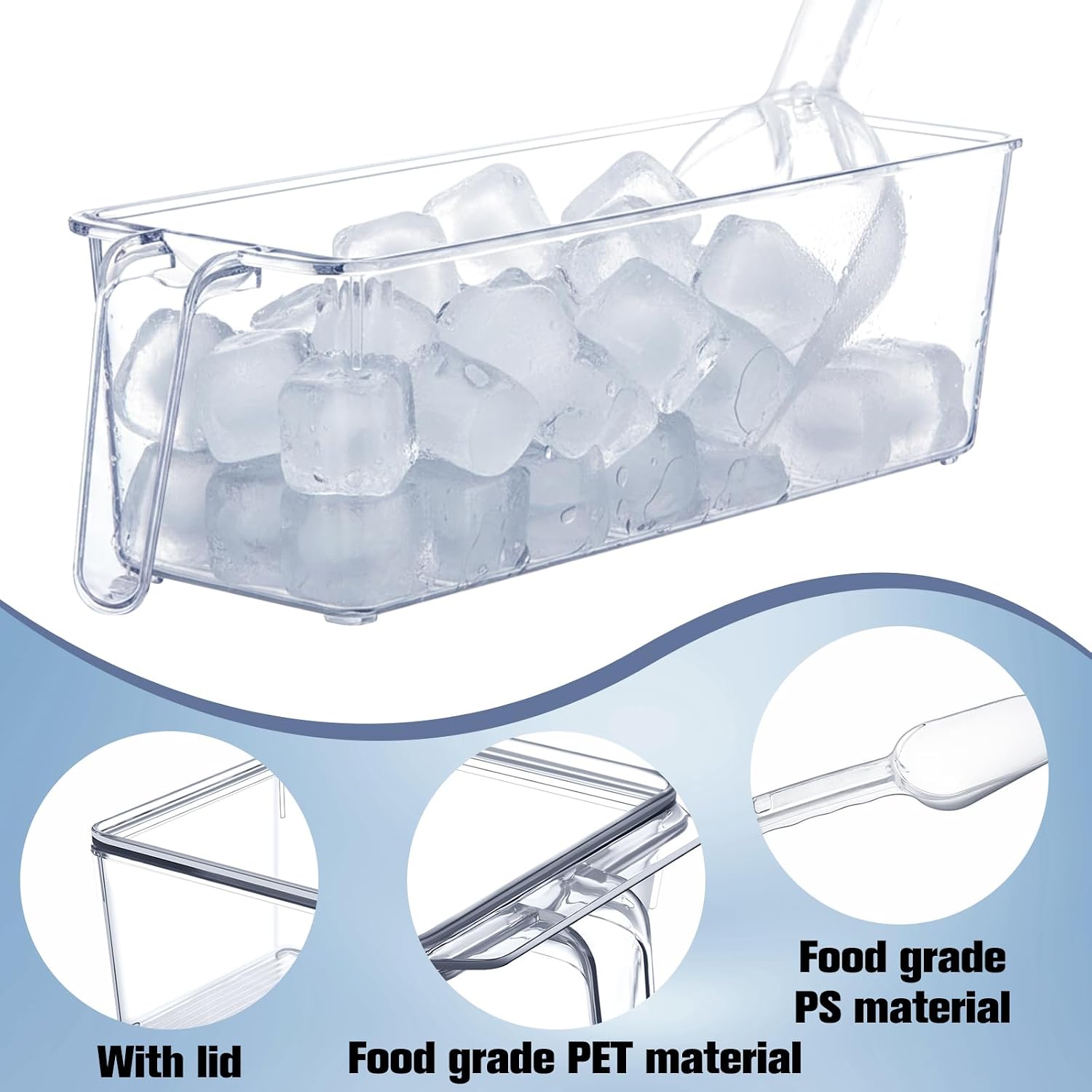 Condition photo showing As Is for havawish 1 set ice storage bin for freezer with lid and flexible scoop set plastic ice container with lid handle for home office fridge storage (12.4 x 3.94 x 3.94 inches) 12.4 x 3.94 x 3.94 inches 1