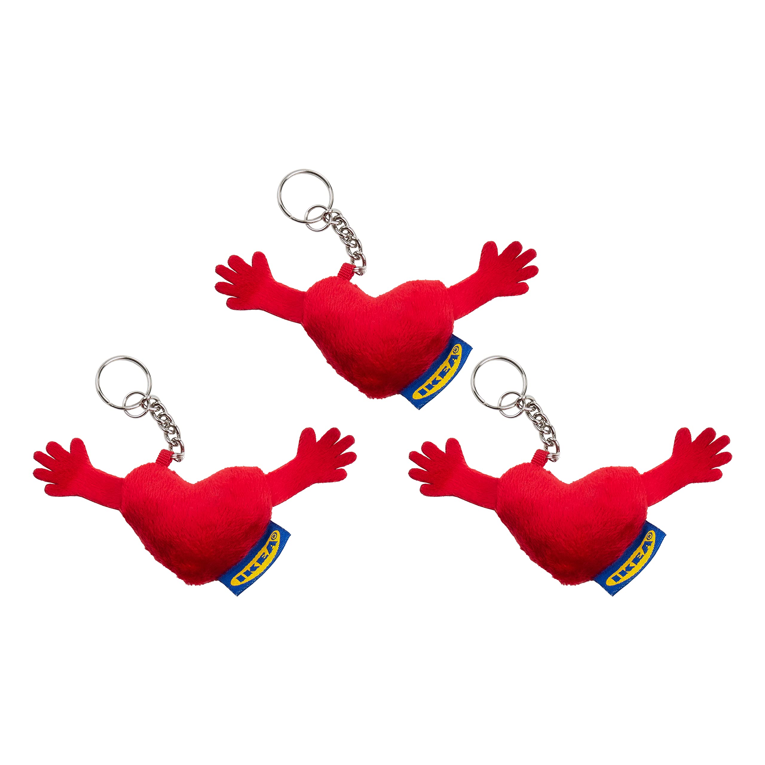 Ikea EFTERTRADA Soft Plush Red Hugging Heart Keyrings, FAMNIG HJÄRTA Shape, 13 x 5 cm, 205.139.66 - Set of 3, Red, Onesize
