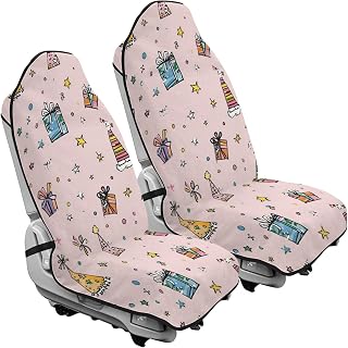 Pink Small Gift Box Front Car Seat Covers 2PCS Polyester Water Resistant & Anti-Slip Auto Seat Protectors Universal fit for Most Cars SUVs and Trucks