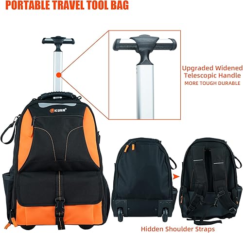 Miniatura 2 de KUNN Bolsa de herramientas rodante HVAC Mochila de herramientas de viaje resistente con ruedas para electricista y técnico mecánico, bolsa de