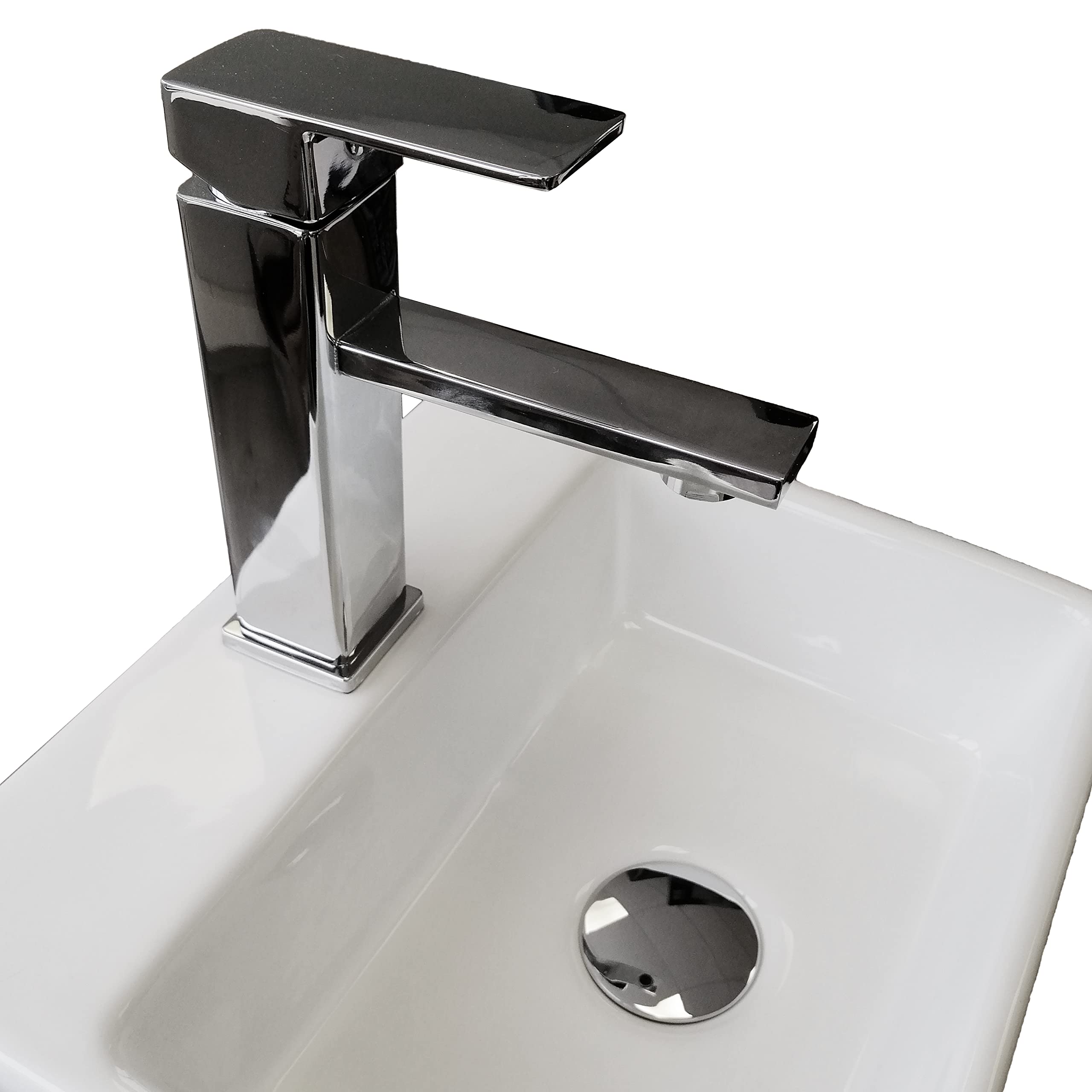 BAIKAL Pack solución para baño con lavabo y complementos. Incluye: lavabo cerámico, Grifo, Sifón extensible y Válvula de desagüe con rebosadero. Fácil instalación, se incluyen las instrucciones