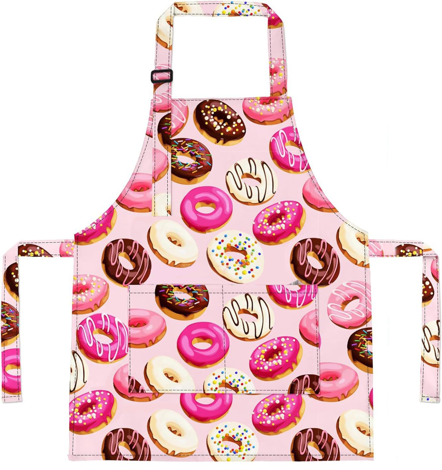 Liutufy Kids Aprons, Adjustable Cartoon Style Apron for Children Cooking Painting Gardening (Pink Donut Apron)