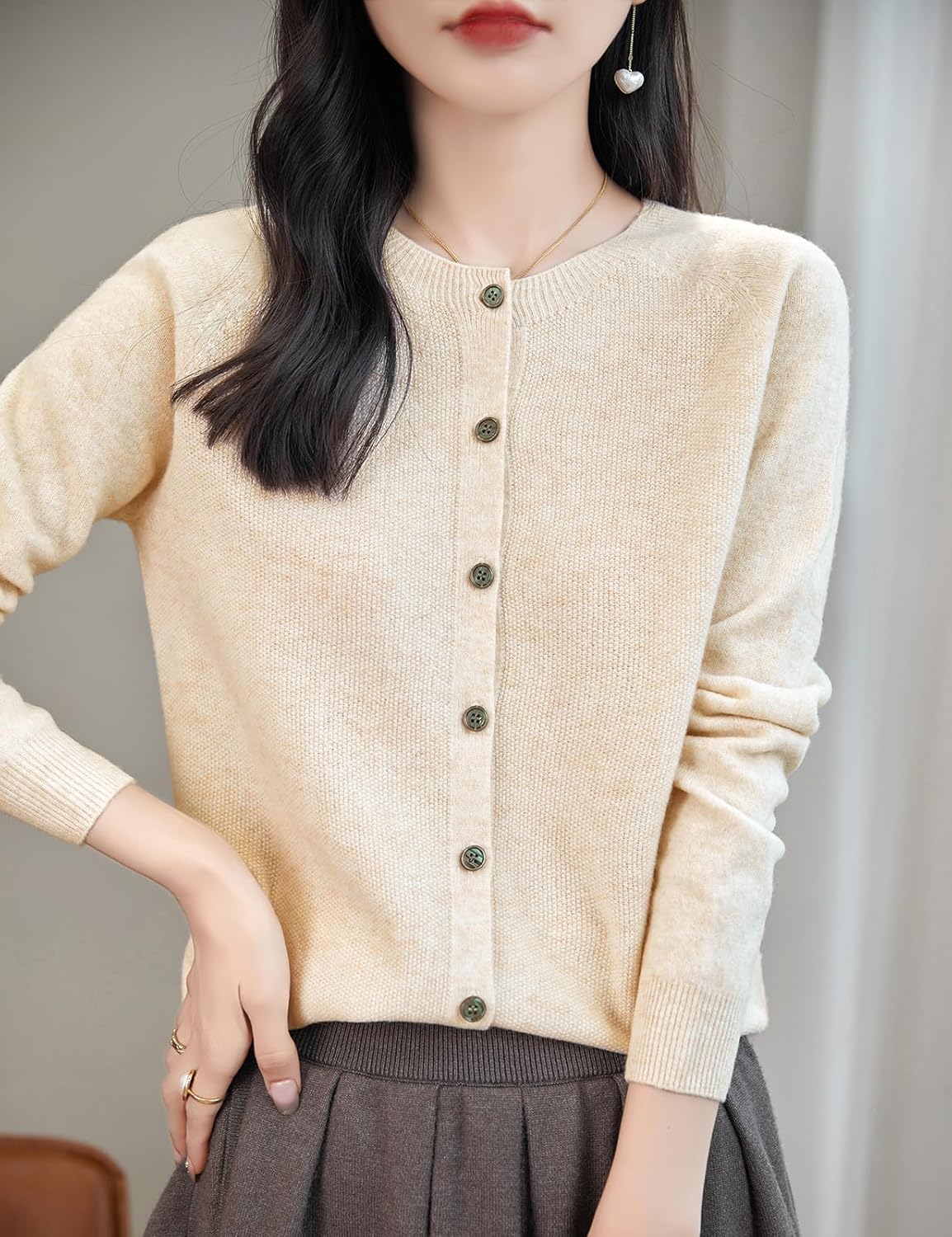 Chanyarn Women's Crewneck 100% Merino Wool Sweater 2025 Spring Fall Solid Long Sleeve Seamless Knitted Cardigan Sweater - Image 6