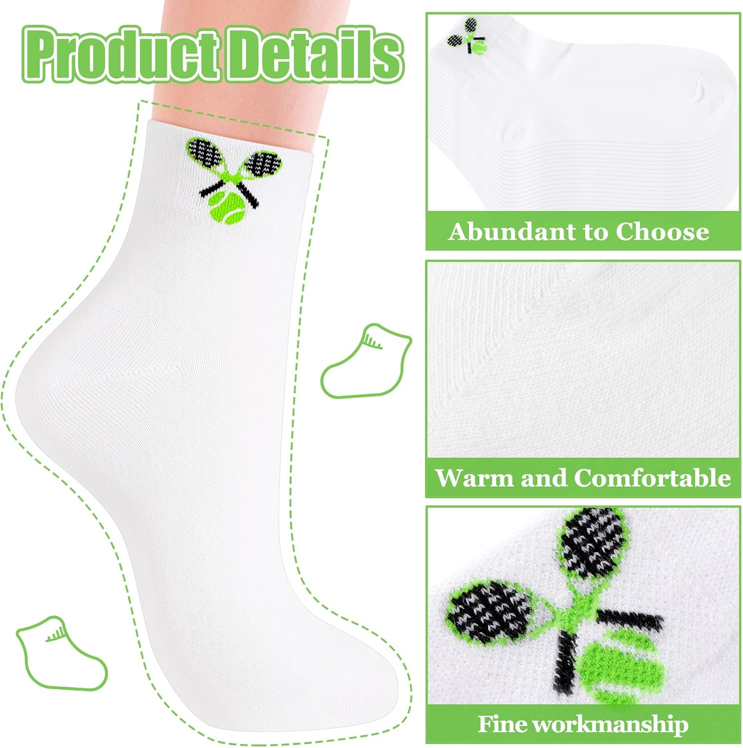 Sintege 10 Pairs Tennis Socks Women Novelty Tennis Ankle Socks White Crew Socks Accessories for Women Athlete Lovers Gifts - Image 4