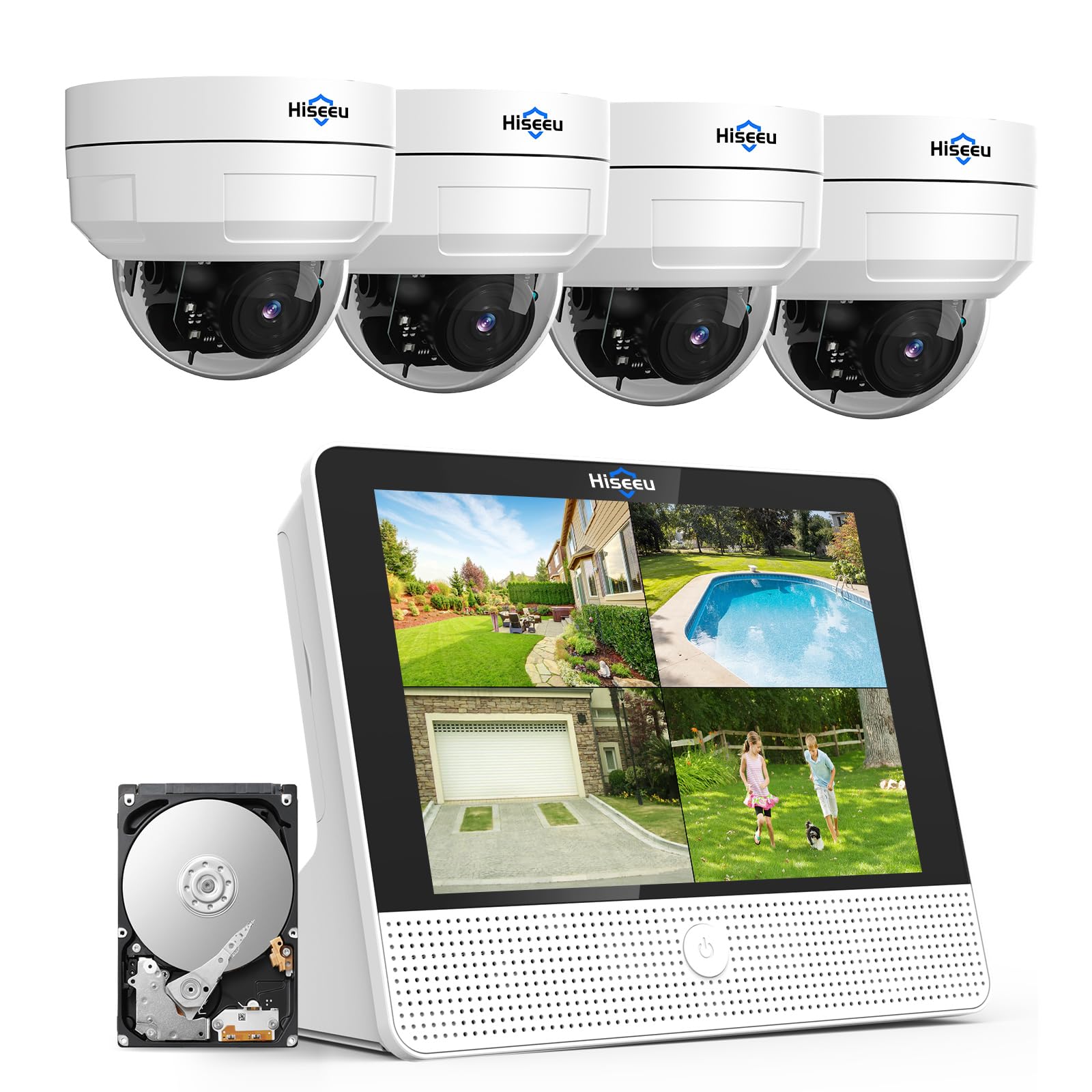 Hiseeu 【4K+PTZ】 8MP PoE CCTV Security Camera System,12'' LCD Monitor with 8CH NVR,4X8MP PoE PTZ Camera with 4K Night Vision,IP66 Waterproof,Remote Access,Two-way Audio,3TB HDD Included
