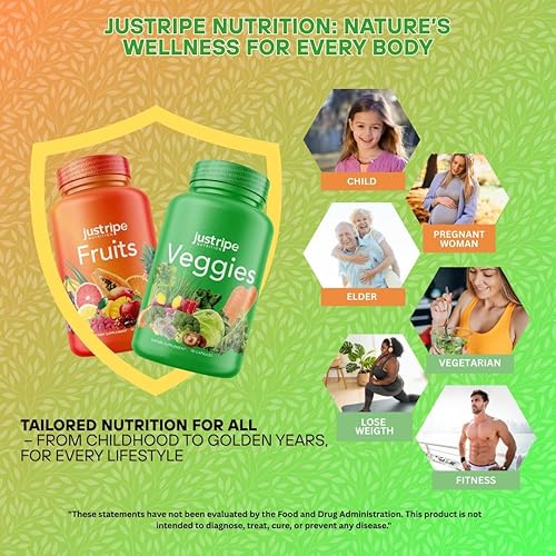 Miniatura 10 de Just Ripe Nutrition Suplemento de frutas y verduras - 90 cápsulas de frutas y 90 verduras - Superalimento 100% natural integral - Relleno de