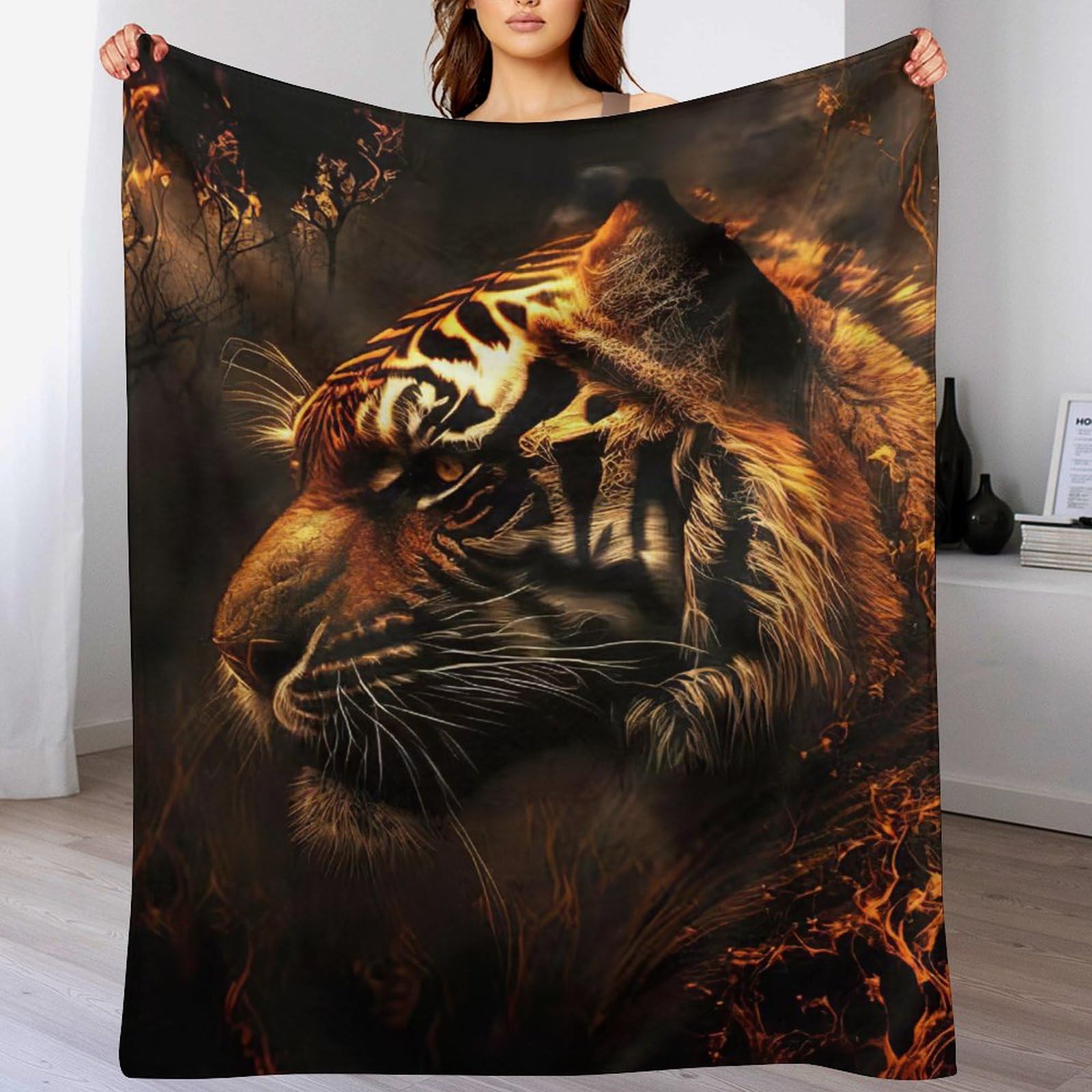 Couverture canapé chaude motif tigre pour des soirées cocooning en flannel
