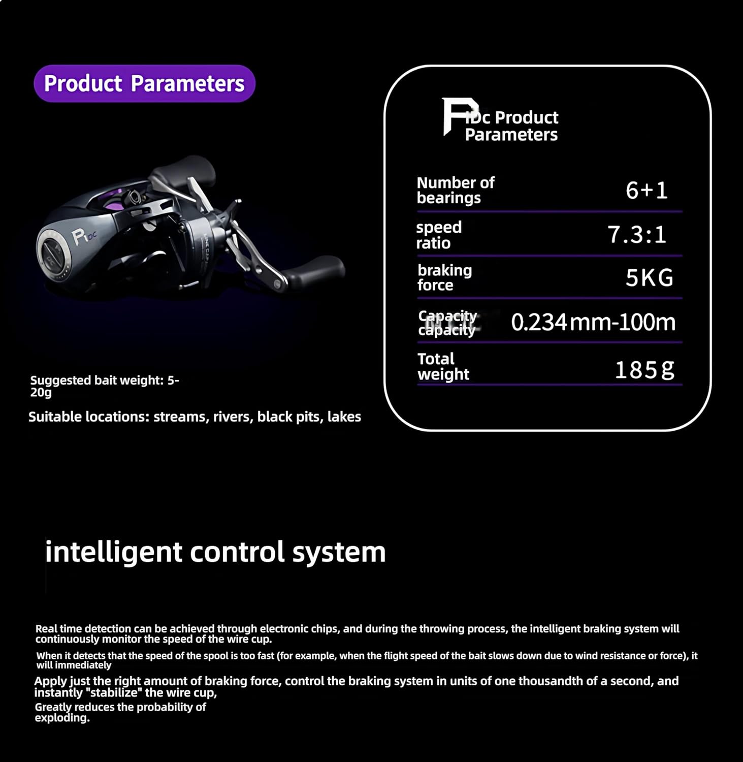 Electronic Brake baitcasting Reel Takuma P1DC Electronic Intelligent Brake Baitcasting, Self-Powered with Gear Infinite Sensing Adjustment, Digital Control Beginner Reel for Lure Fishing DC