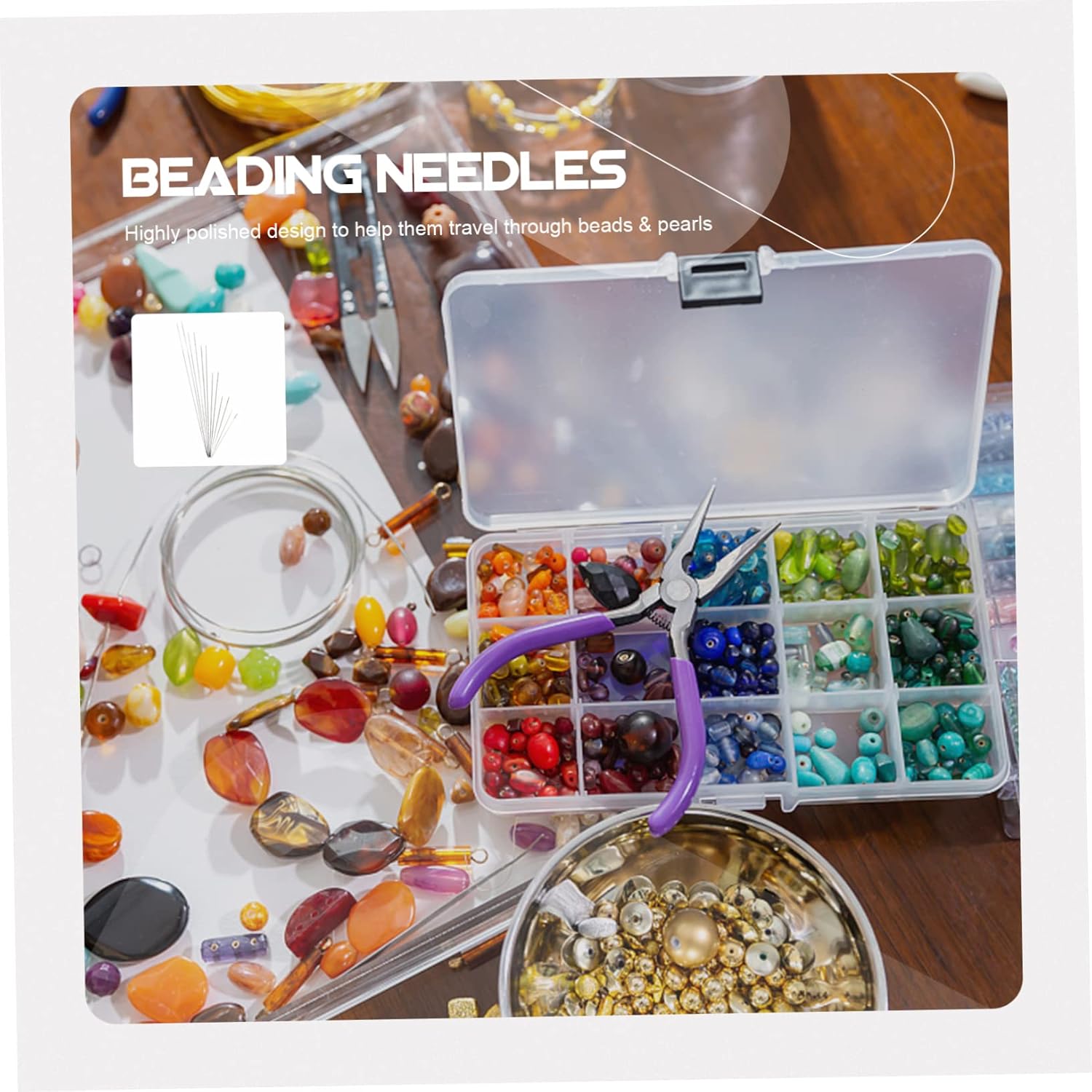 ETHZZLE 12 Pcs Beading Needles with Big Eye Ultra Thin Long Sewing Tools for Jewelry Making and Bracelet Crafting Durable Resistant Bead Threading Needles for DIY Beading Projects