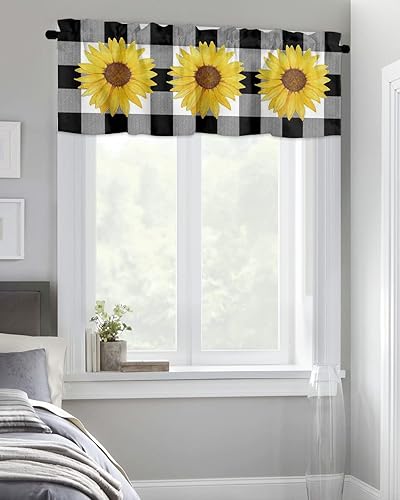 Miniatura 4 de Cenefas de girasol para ventanas de cocina, cenefa de cortina de granja, cortinas cortas de girasol de acuarela, cenefas con bolsillo para barra,