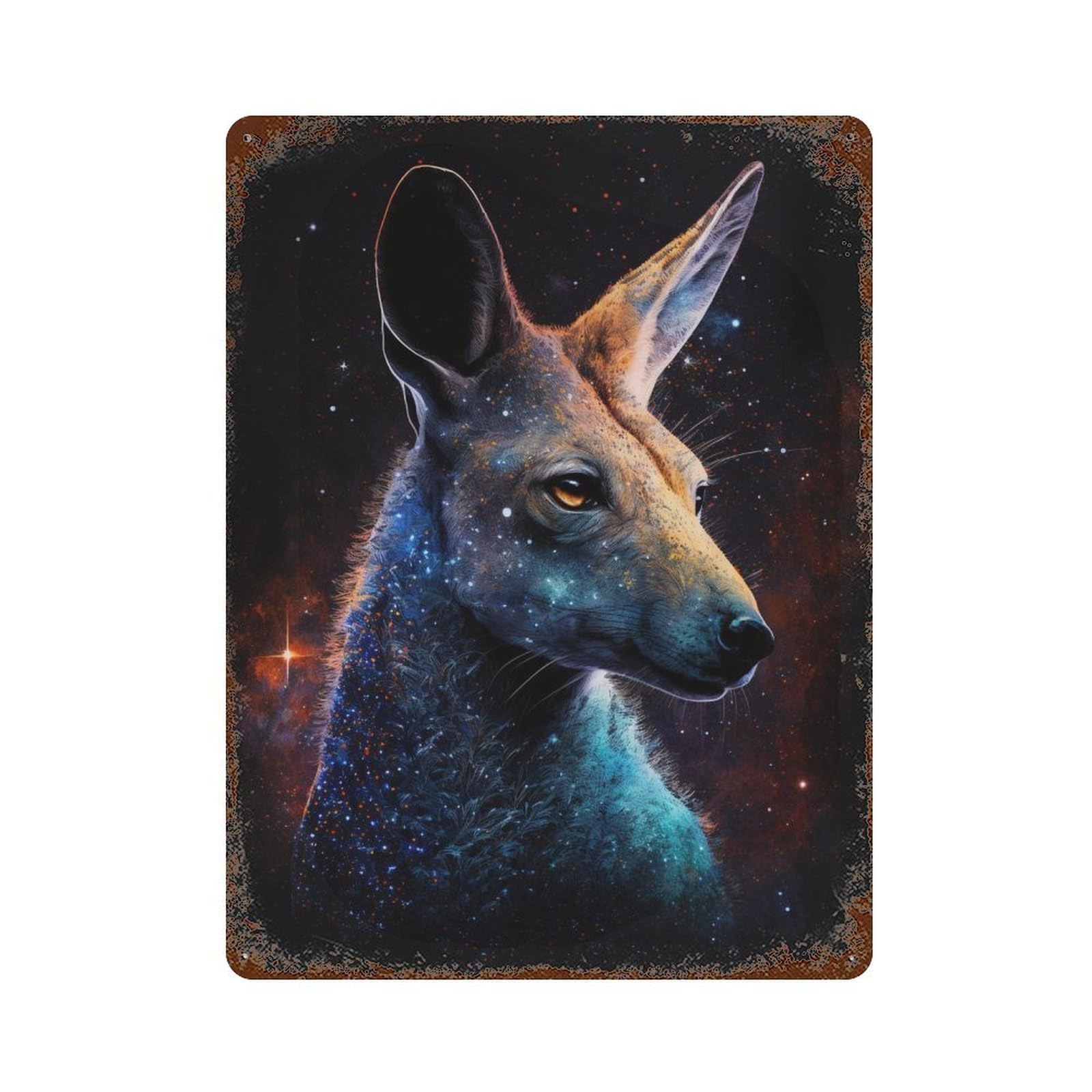 Galactic Kangaroo Portrait -1 Aged Metal Wall Plaque 15.7"x11.8", for Office, Studio And Wall Decor, Novelty Wall Decor