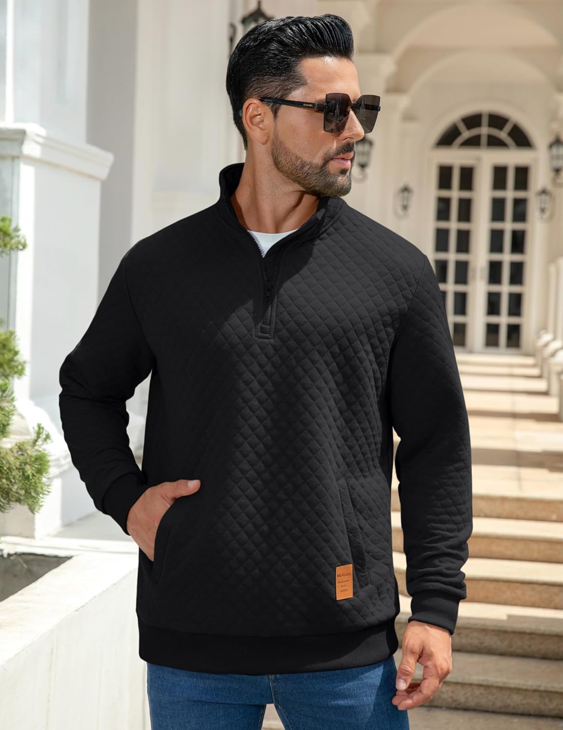 MioRoim Men's Quarter Zip Casual Pullover 1/4 Quilted Waffle Long Sleeve Sweatshirt Mock Neck Sweater with Pocket - Image 2