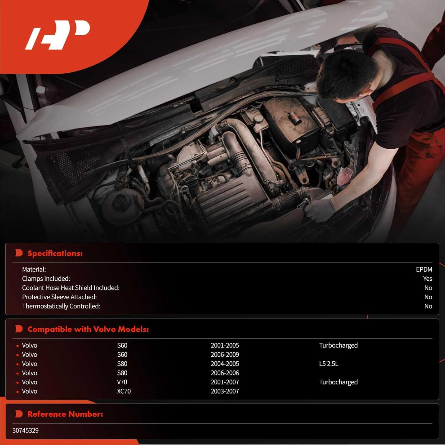 A-Premium Outlet HVAC Heater Hose Pipe Line Assembly with Clamps Compatible with Volvo S60 2001-2009, XC70 2003-2007, S80 2004-2006, V70 2001-2007