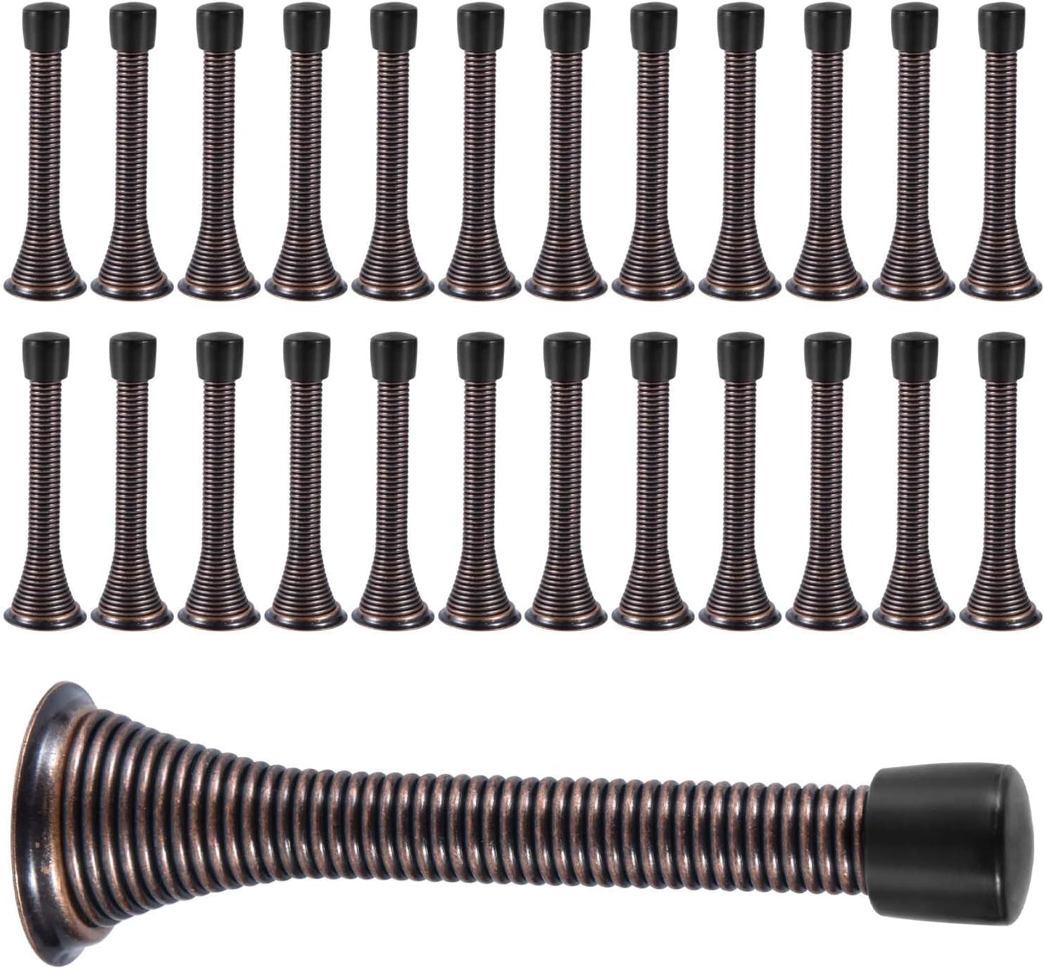 24 Pack Spring Door Stops 3 1/4 Inch Flexible Heavy Duty Spring Door Stopper with RustProof Screw Rubber Bumper Tips (Antique Brass)