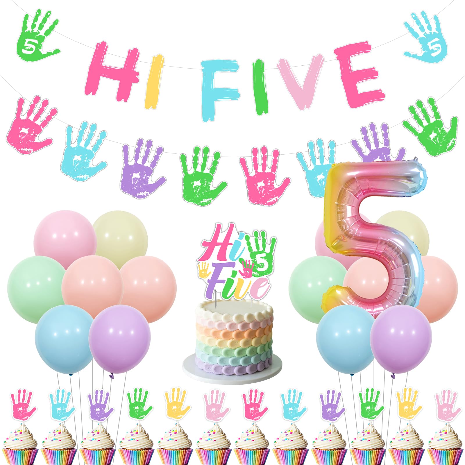Bannière imprimée à la main anniversaire 5 ans fille thème macaron