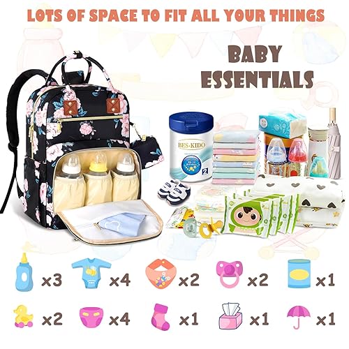 Miniatura 9 de Tenot Mochila para pañales de bebé, bolsas de pañales de viaje para bebés, niñas y niños, bolsa de bebé de gran capacidad, mochila para mujer, color
