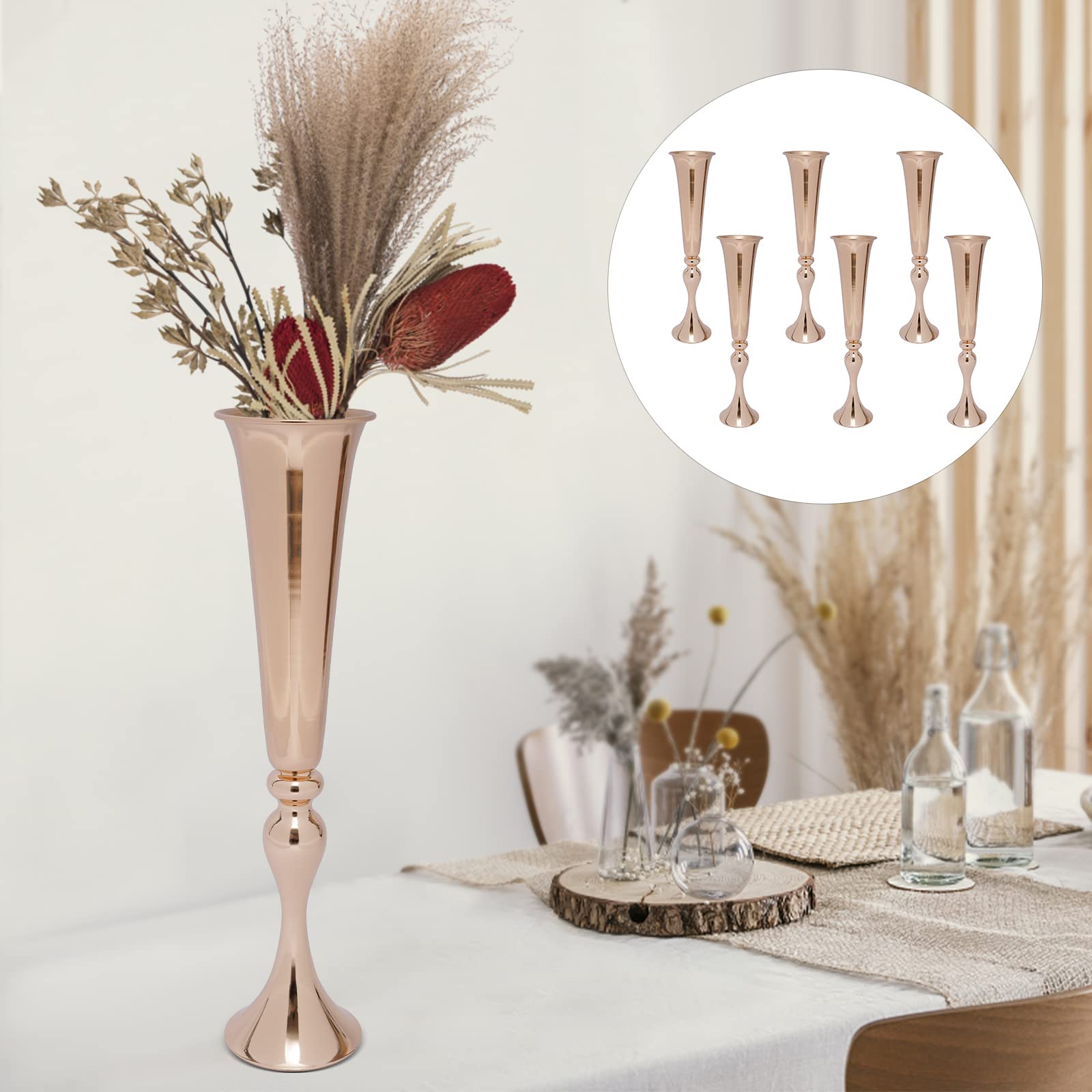 Set di 6 vasi da tavolo in metallo dorato con finitura lucida, per feste di compleanno, feste di compleanno, soggiorno, decorazione