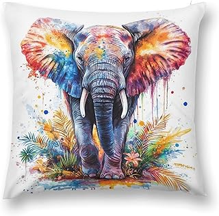 25 Vintage Ceramic Elephant Decor Ideas With Exotic Beauty 67 Watercolor Elephant with Floral Decorative Throw Pillow Covers 18x18 Inc...