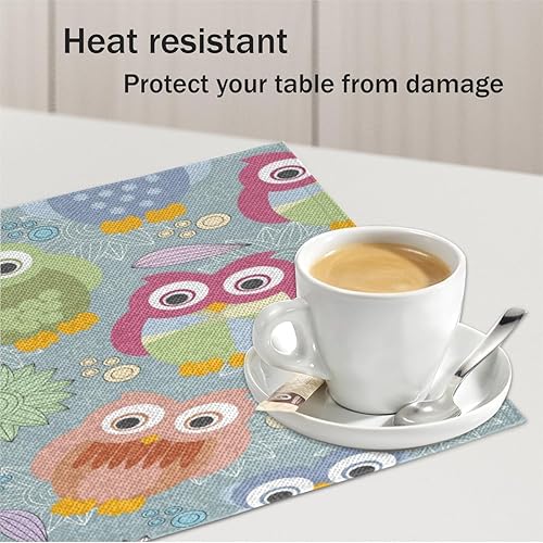 Miniatura 5 de Owl Animals Placemats Set of 4 Table Mats Washable Placemat Waterproof Place Mats for Party Home Dining Table Decor 18x12 in
