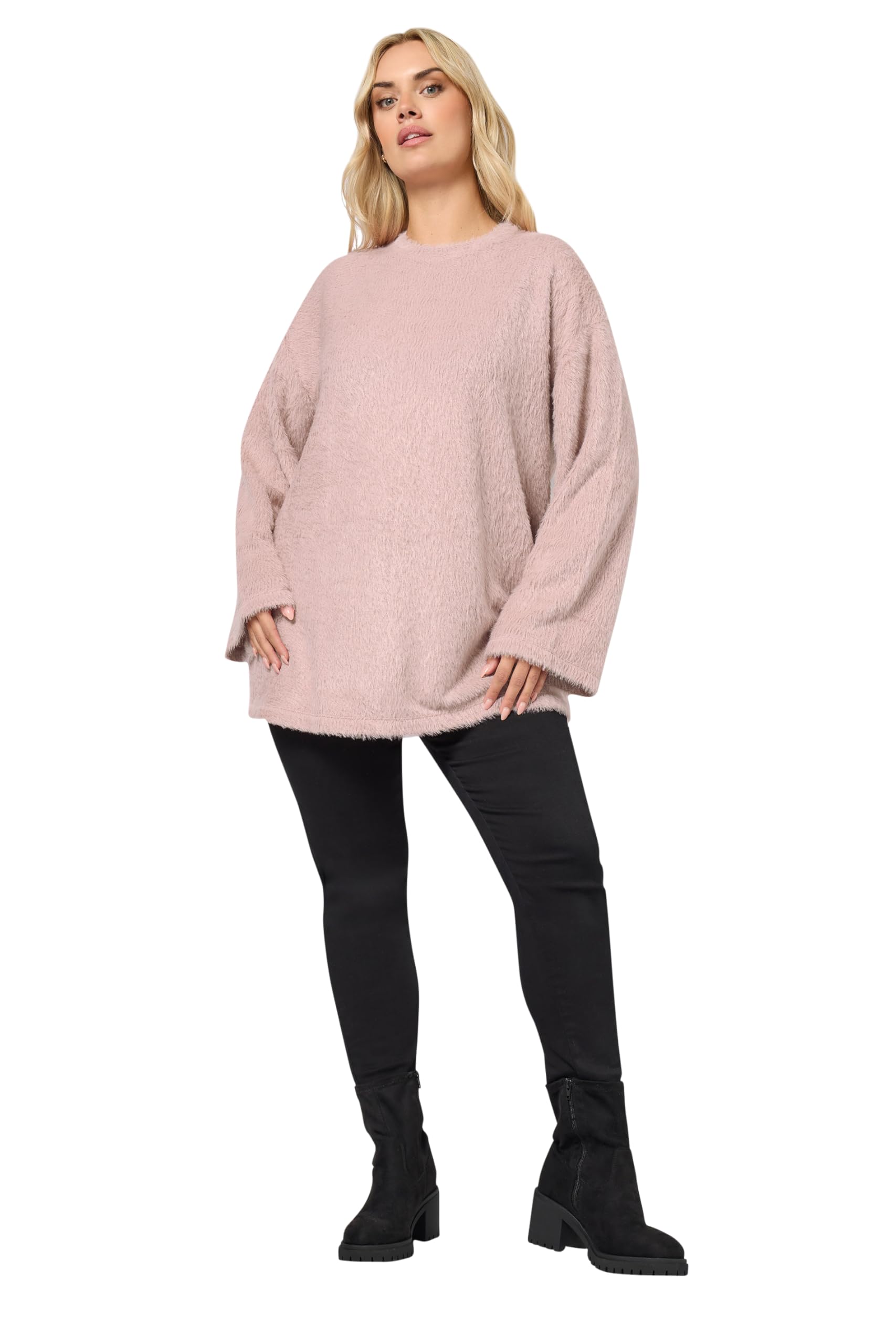 Yours Curve Fluffy Knit Jumper - Women's - Plus Size Curve Pink