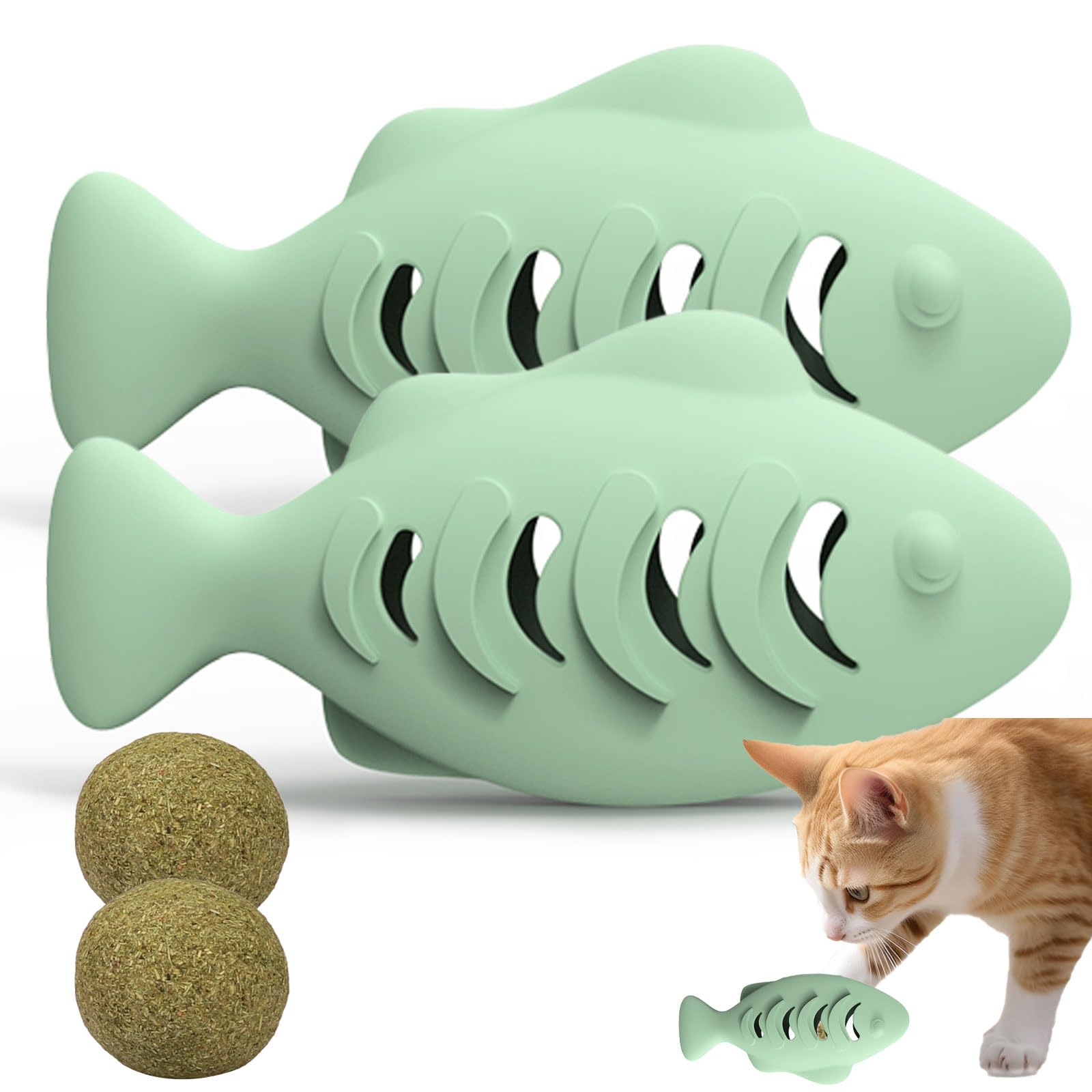 MeowAroma Cat Toys for Indoor Cats, Fish Shaped Chew Catnip Toys for Teeth Cleaning, Food Grade Silicone Cat Enrichment Toy, Interactive Kitten
