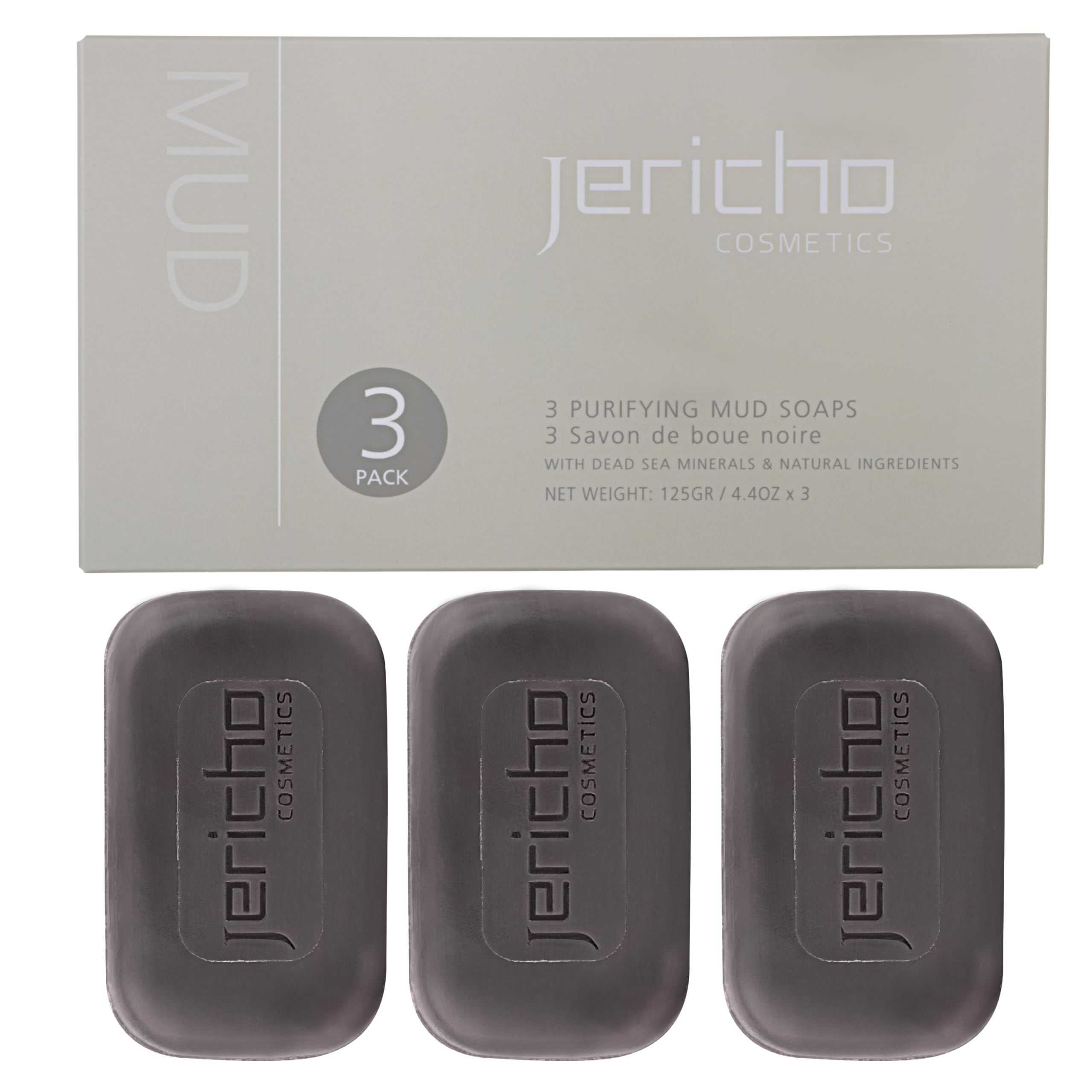 Jericho Dead Sea Mud Soap Bar, Natural Face & Body Detox with Exfoliating Dead Sea Minerals & Soothing Witch Hazel. 4.4 Oz /125g (Pack of 3)