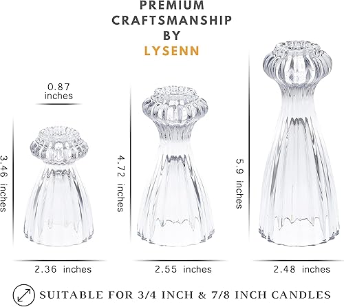 Miniatura 6 de Lysenn Juego de 3 portavelas de cristal, portavelas cónicos de alta calidad para un ambiente romántico, decoración para palos de vela para ocasiones