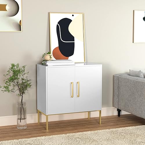 Miniatura 19 de JOZZBY Gabinete de almacenamiento con puertas, gabinete de buffet independiente, aparador de madera moderno, gabinetes laterales blancos para