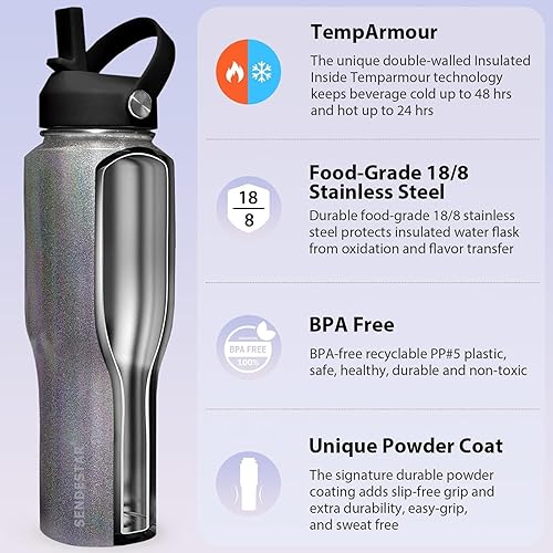 Miniatura 3 de SENDESTAR Botella de agua de acero inoxidable de 40 onzas (fría durante 48 horas, caliente durante 24 horas), botella aislada al vacío de doble Gris