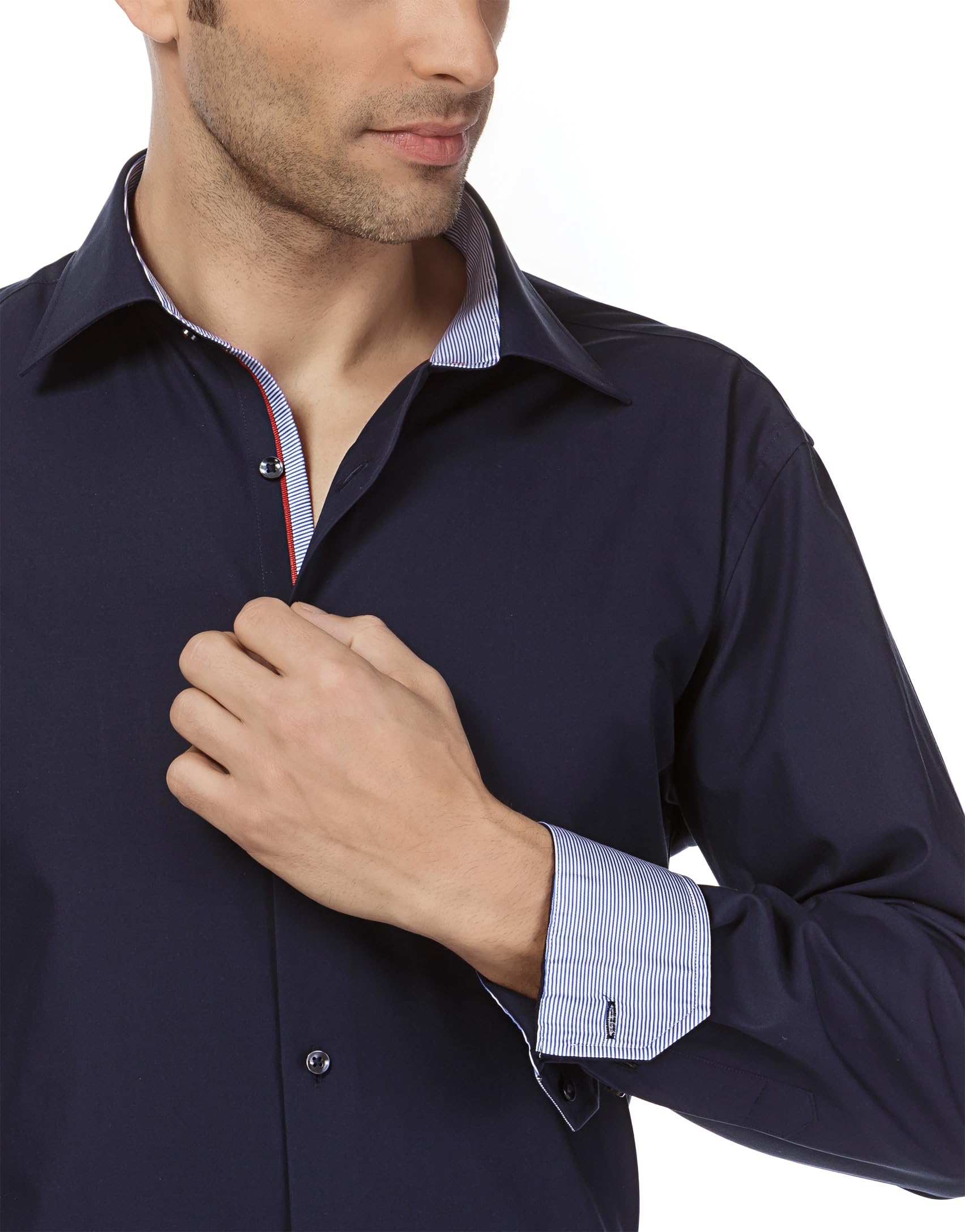 Vincenzo Boretti Camisa de Hombre, Corte Ajuste Recto (Regular-fit), 100% algodón, Manga-Larga, Cuello Kent, Lisa - no Necesita Plancha