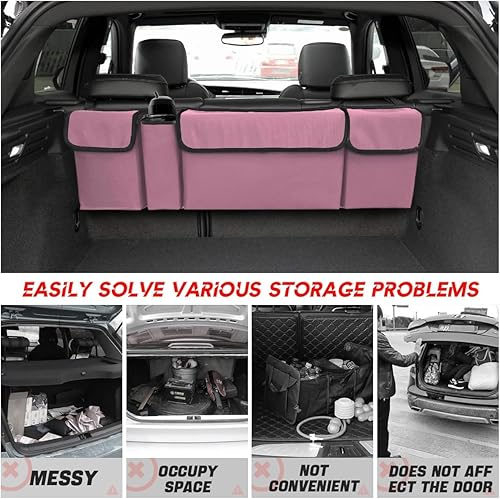 Miniatura 3 de Car Trunk Organizer, Auto Waterproof Sturdy Backseat Hanging Large Storage Collapsible Cargo Bag with Anti-Slip Adjustable Strip&4 Pockets, Vehicle