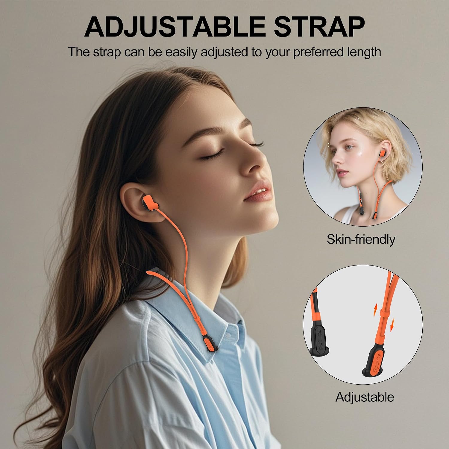 Compatible for Sony WF-1000XM6 Strap, Skin-Friendly Silicone Sports Neckband Strap, Wireless Headphone Anti-Lost Cord,Black with Orange image 4
