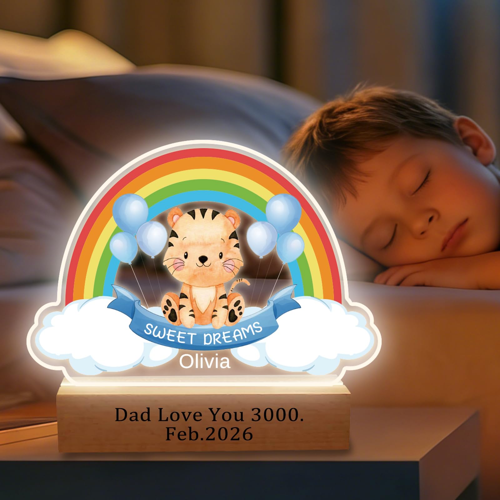 Personalised Kids' Night Light LED Sleep Companion Lights Sleep Aiding Night Light Name Customizable Nursery Bedside Lamp Cartoon Decorative Table Lamps Christmas Birthday Gift for Children Kids