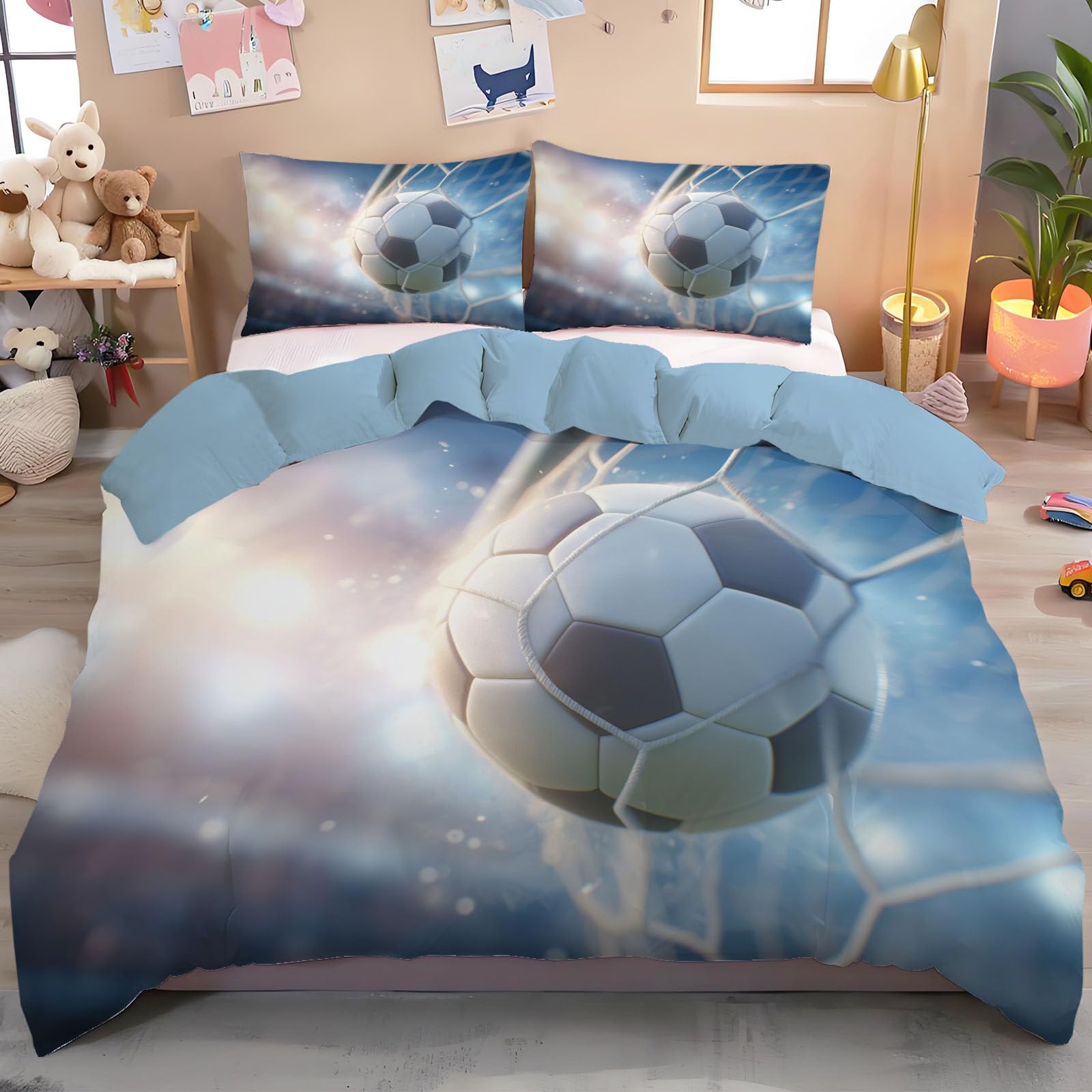 Housse de couette foot 3D douce et infroissable pour en finir avec le linge de lit terne