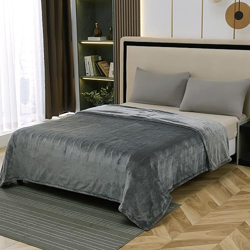 Miniatura 2 de Manta térmica eléctrica tamaño King de 100 x 90 pulgadas, manta de calentamiento rápido 100% franela suave de poliéster, 4 niveles de calefacción 10