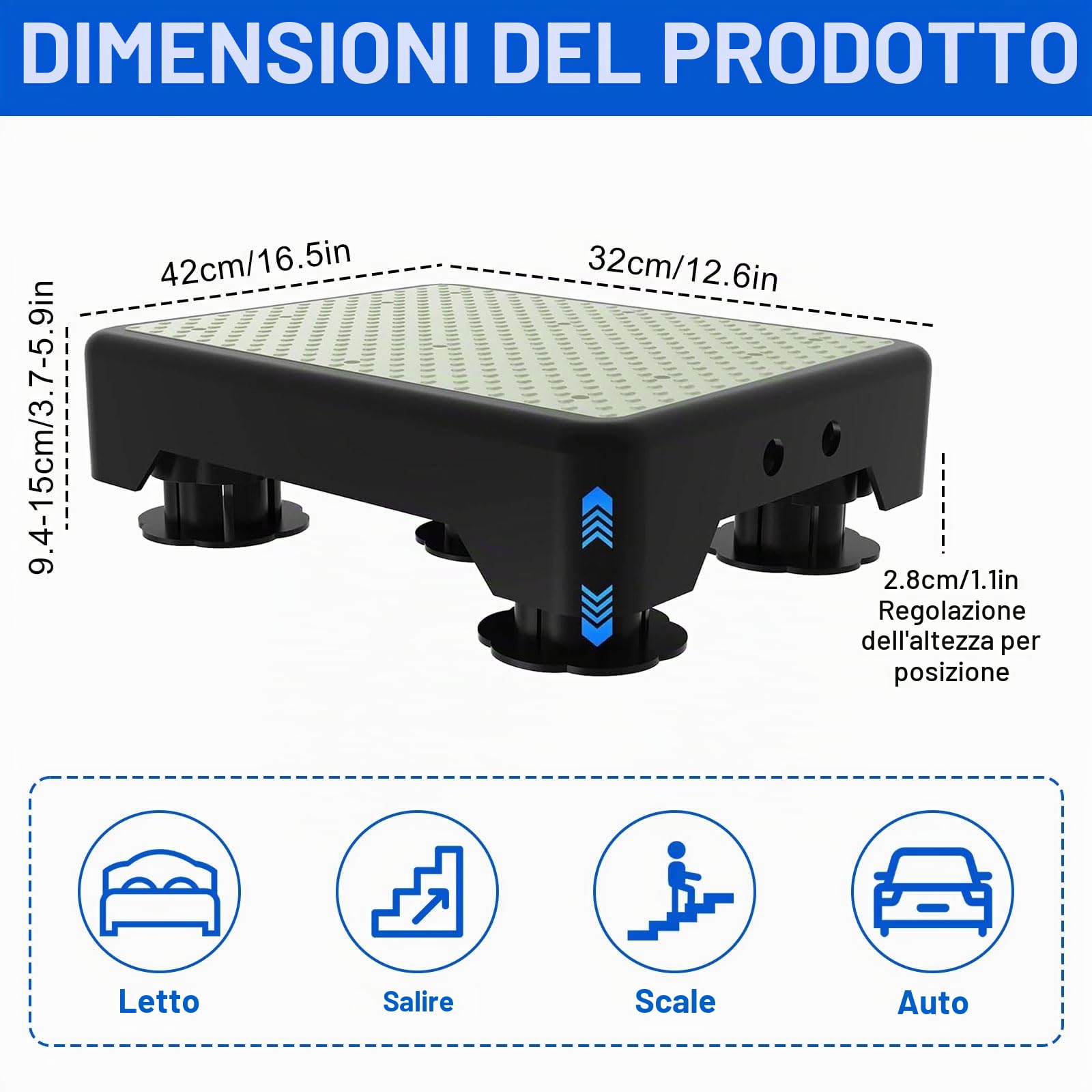 Pedana antiscivolo per interni ed esterni, fino a 200 kg, regolabile in altezza a 3 livelli, supporto portatile per salire e scalare