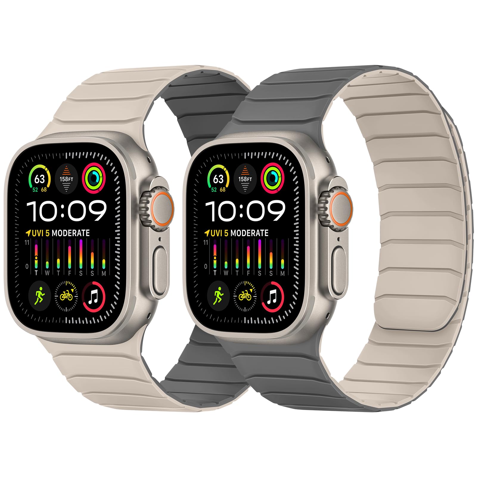 Tasikar Dwustronny pasek magnetyczny kompatybilny z Apple Watch 49mm 46mm 45mm 44mm 42mm, Miękki silikonowy pasek sportowy do iWatch Ultra SE Series 10 9 8 7 6 5 4 3 2 1