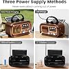 Radio portátil vintage de onda corta con Bluetooth y TWS, recepción AM/FM/SW, radio solar con soporte para teléfono, carga por batería D/USB, reproductor MP3, soporte para tarjeta TF para papá y personas mayores/amigos 7