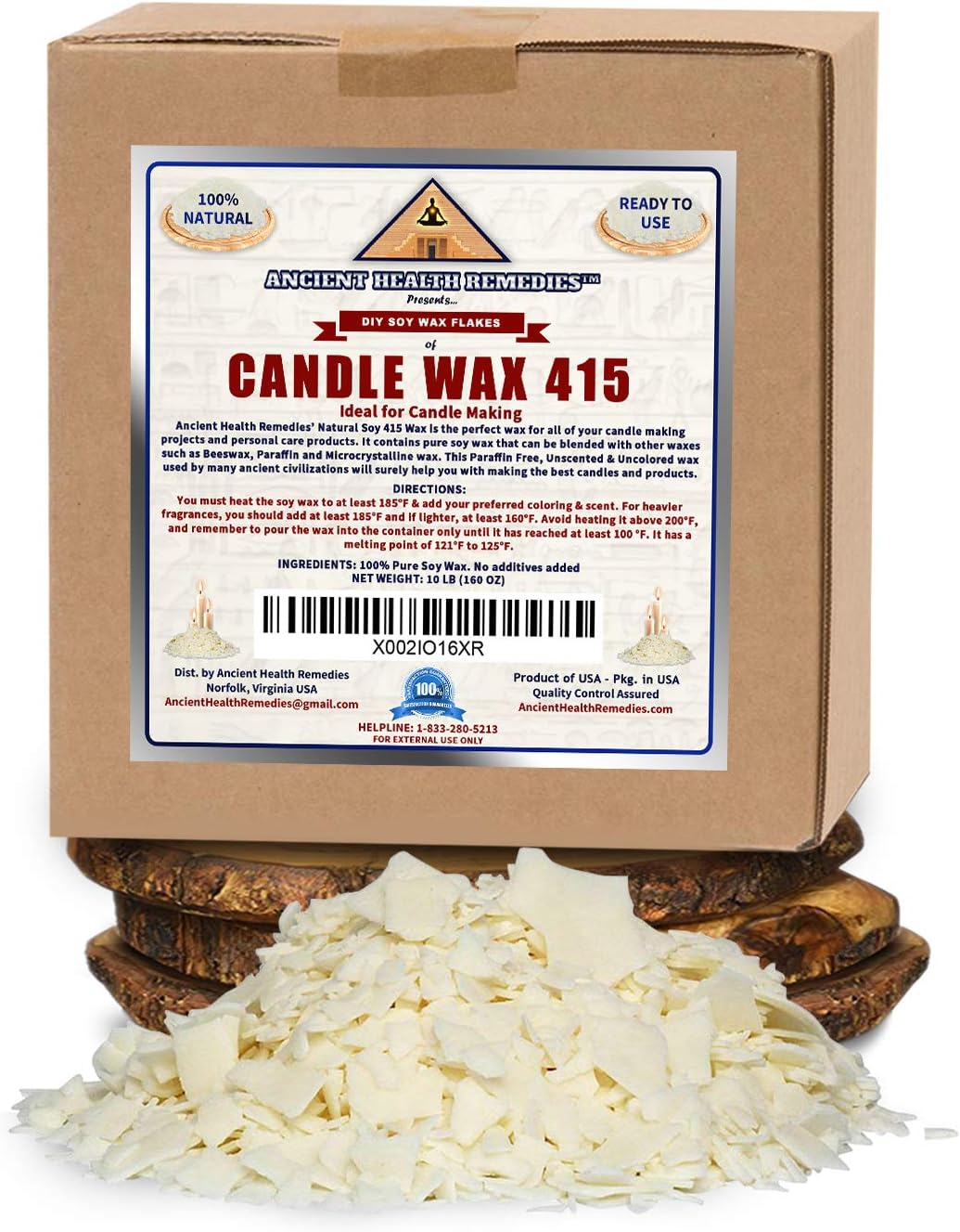 Ancient Health Remedies All Natural, Golden Brands, Candle Making Soy Wax 415 Flakes 10 LB Unscented, USA Made, for DIY Candle Making, Candle Projects, Kits, Supplies (USA) (10LB)