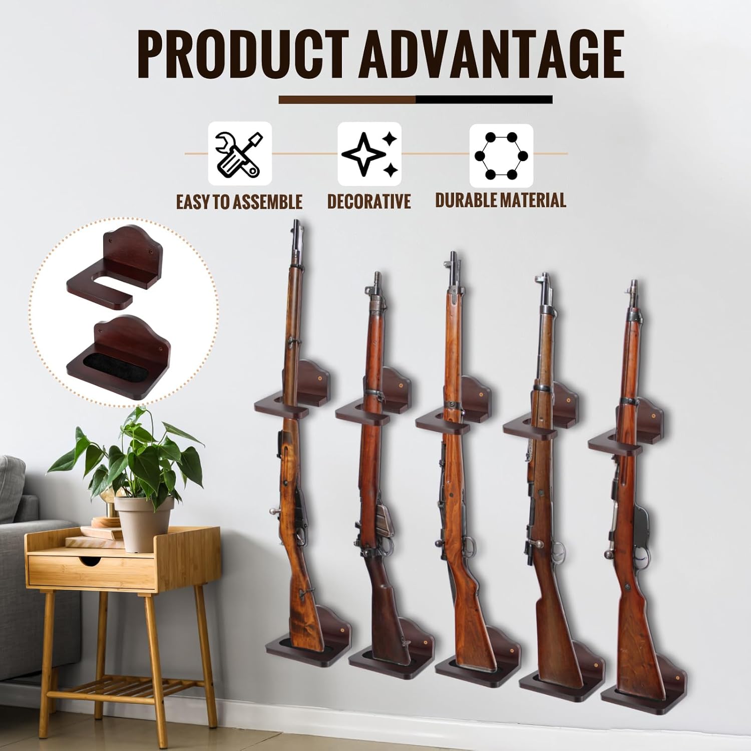GlikCeil Vertical Gun Rack Hardwood Gun Rack Holder Wall Mount Wooden Hooks Hangers for Wall for Rifles Shotguns Bows Display Storage
