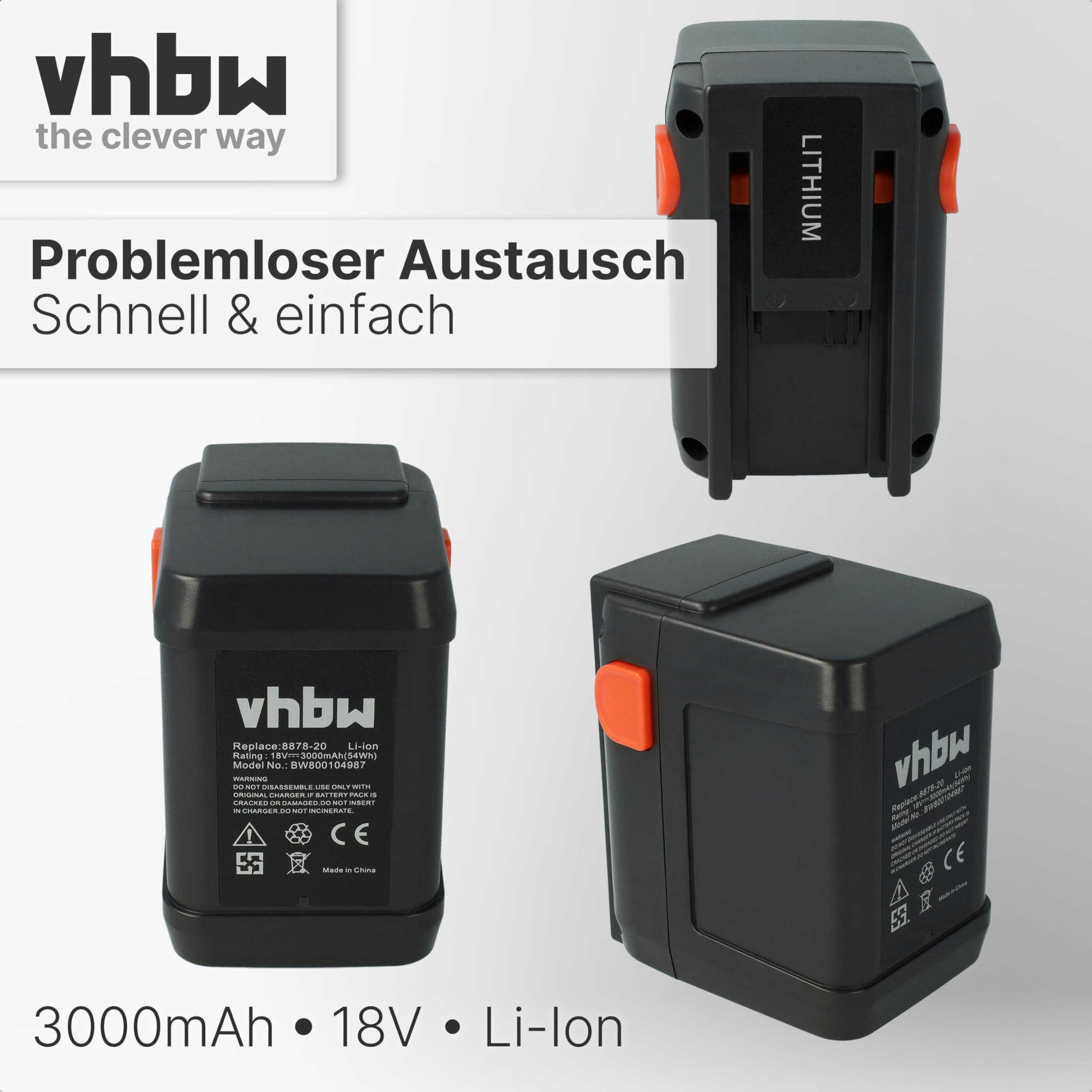 Vhbw zestaw oszczędzający 2 x akumulator litowo-jonowy 3000 mAh (18 V) do Allround narzędzia do dmuchawy Gardena Accujet 18-Li & 8835-U, 8835-20, 8839, 8839-20.