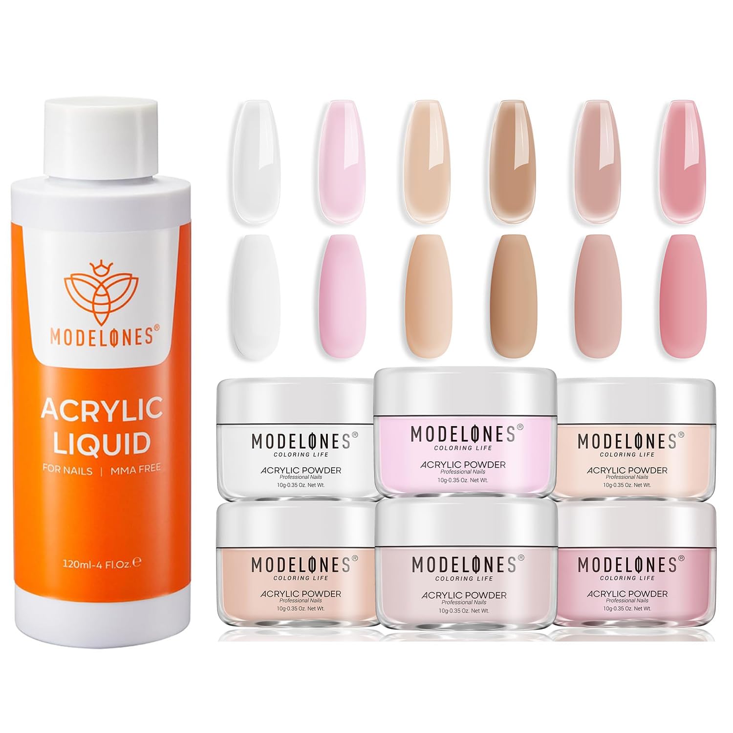 modelones Monomer 4 oz & 6 Colors Acrylic Powder