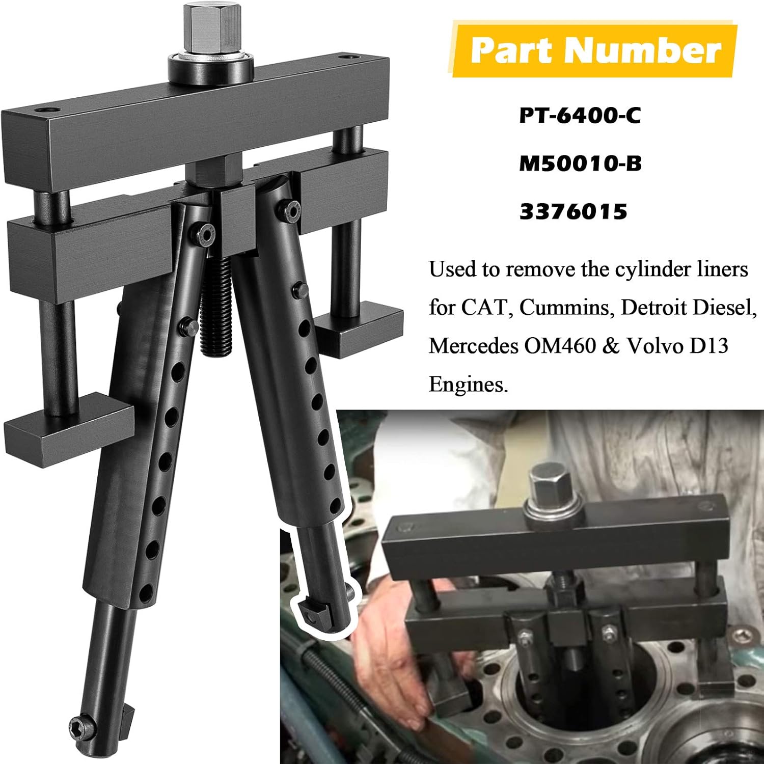 Bonbo Universal Cylinder Liner Puller Assembly Heavy Duty for Mack Cummins Caterpillar CAT on Wet Liners 3-7/8" to 6-1/4" bore Replace PT-6400-C, 3376015, M50010-B