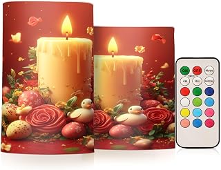 Flickering Flameless Candles, Easter Candle Eggs Duck Rose LED Candles with Remote Timer, Set of 2 Battery Operated Candle for Valentine Wedding Birthday