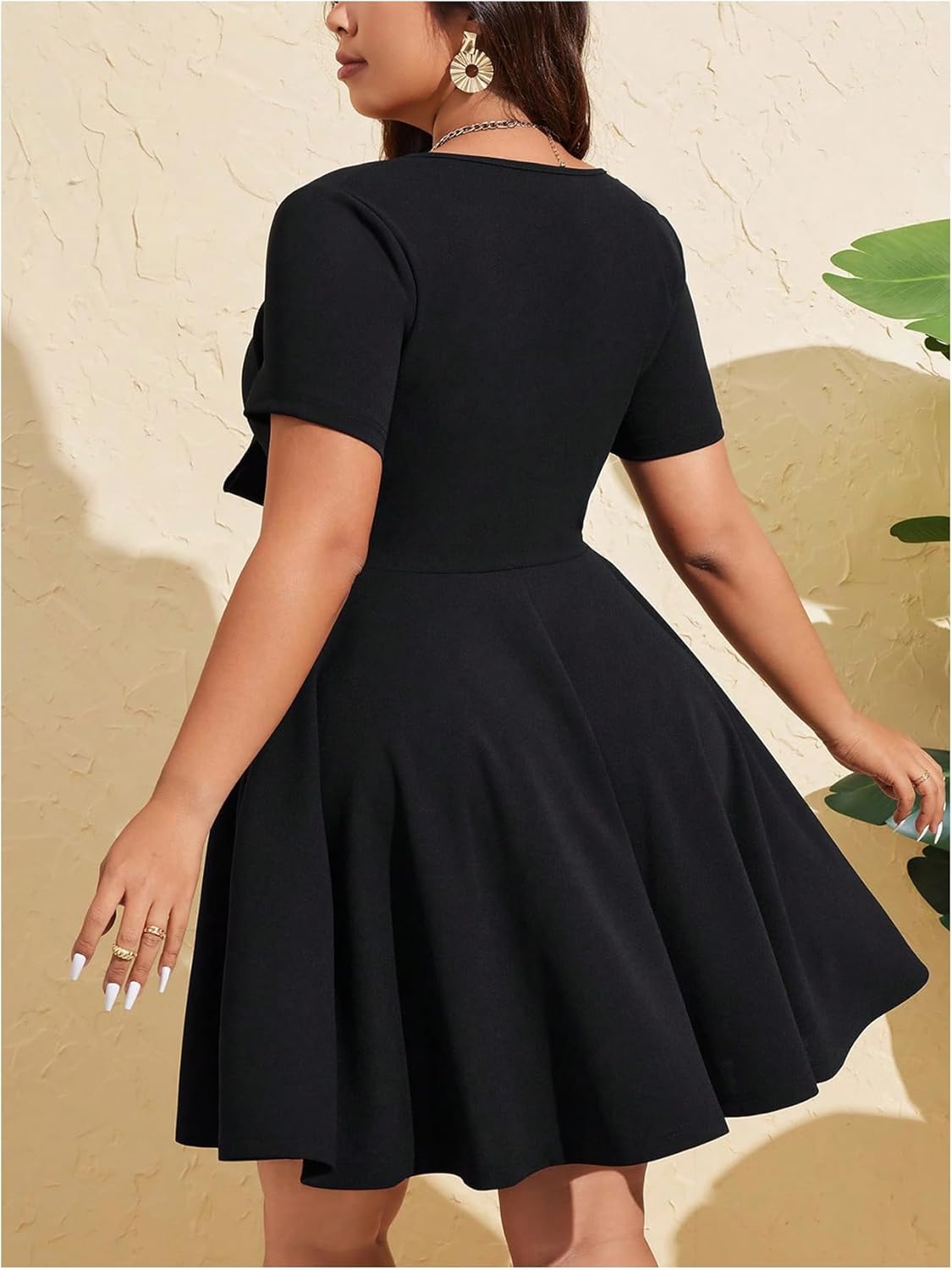 Women's Plus Size Bow Tie Mini Dress Sweetheart Neck Short Sleeve Flowy Summer Vacation Dresses - Image 2