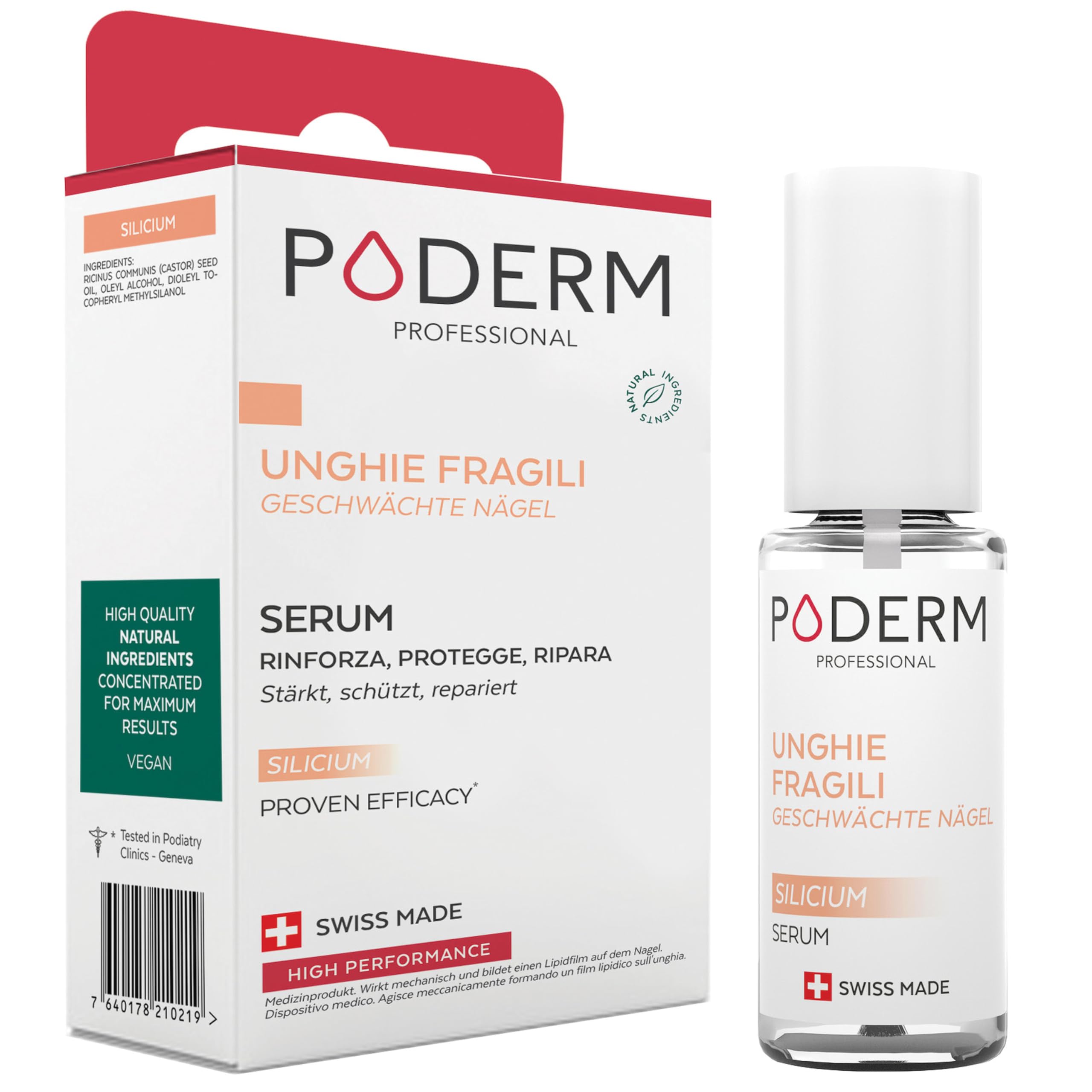 PODERM - UNGHIE INDEBOLITE DALLA CHEMIOTERAPIA – Siero Silicio Lenitivo, Fortificante e Riparatore - Indurente e Protettore - Cura professionale – Prodotto in Svizzera